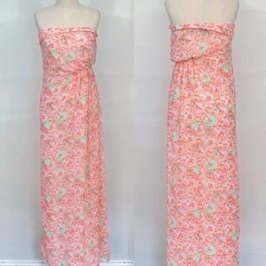Zara Pink Floral Strapless Maxi Dress​ women’s size medium